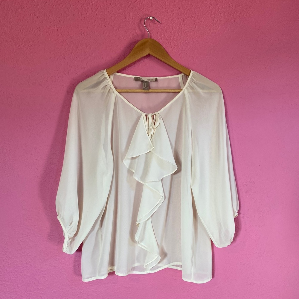 FOREVER 21 sheer ruffle Blouse